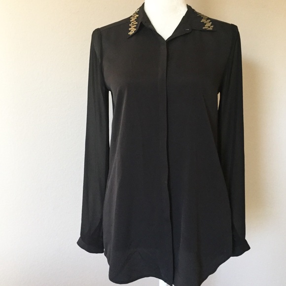 DKNYC Tops - Jewel Embellished Button Up Blouse